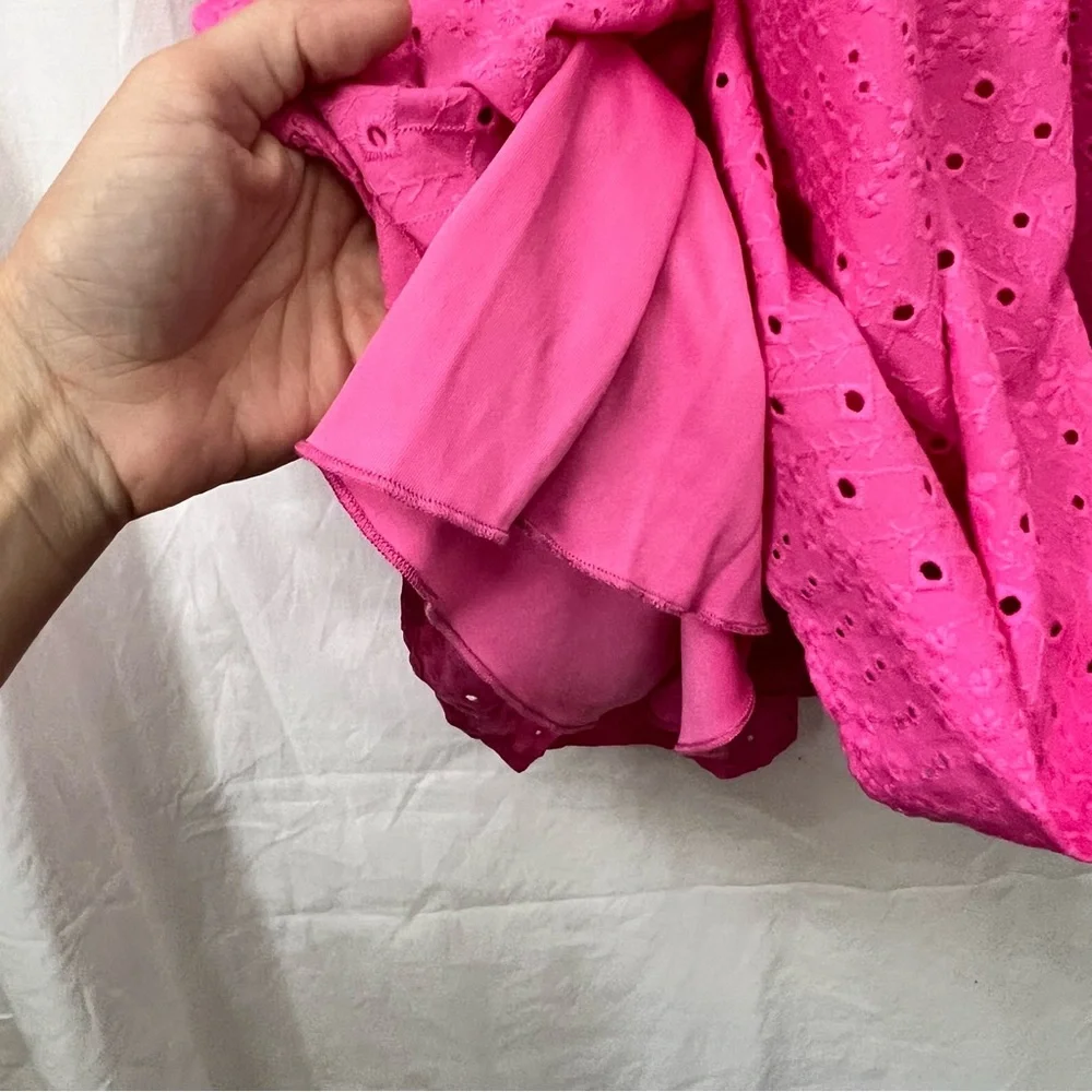 Bohemian Pink Eyelet Midi Summer Party Dress Vacation Resort Cottagecore - Picture 11 of 14